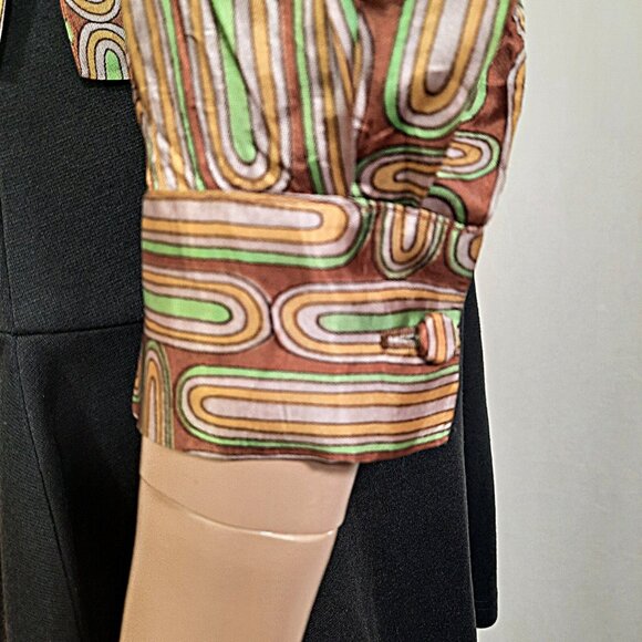 Vintage 1940s Shiny Rayon Blouse Abstract Print Button Front Brown Green Size S - Picture 7 of 11